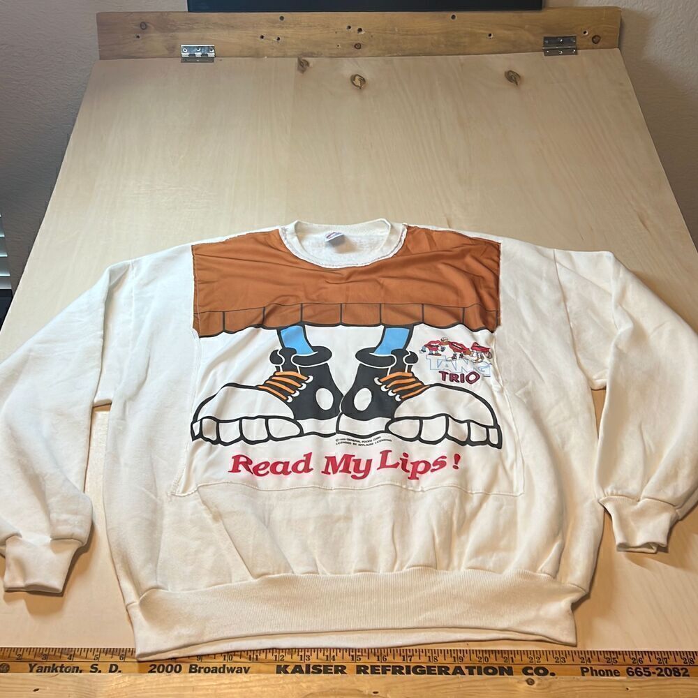 Vintage Jerzees Crewneck Sweatshirt Mens Large Repurposed 80s Tang‎ Trio Read my
